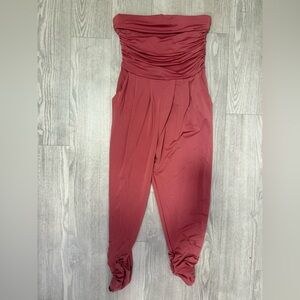 Heart Hips Strapless Ruched Jumpsuit in Dusty Rose